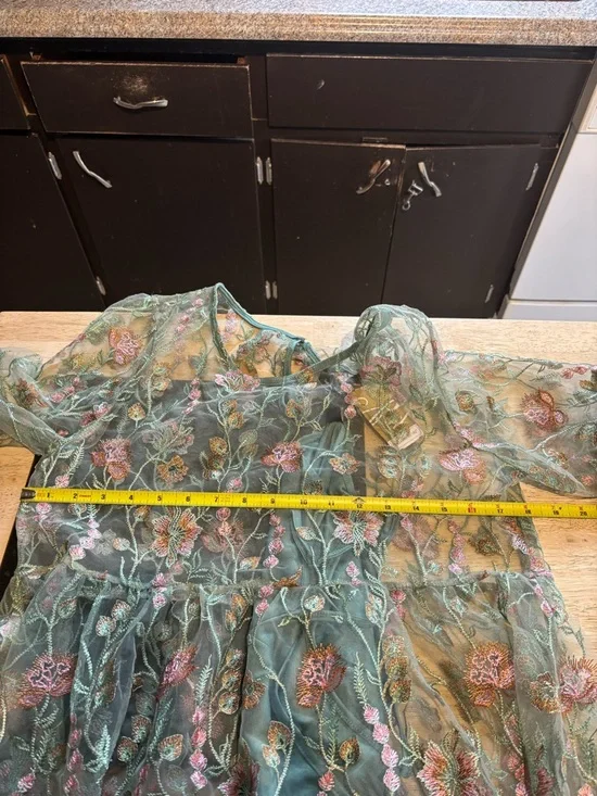 🧚 Suzanne Betro Teal Green Floral Embroidered Midi Dress fairy festival - Picture 8 of 10